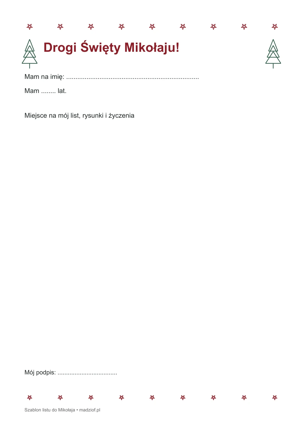 Podgląd listu do Mikołaja — papier-listowy