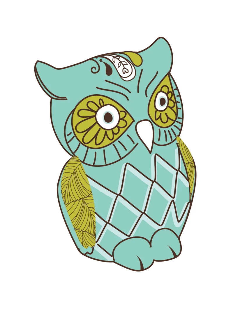 letnie grafiki do wydruku sowa bokiem ziel