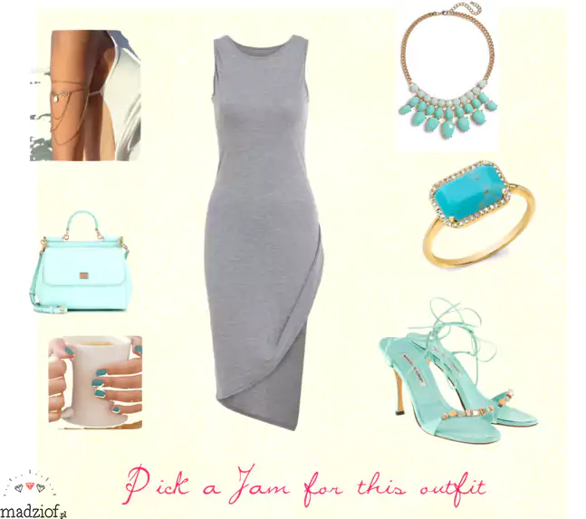 dodatki do szarej sukienki turkusowe1