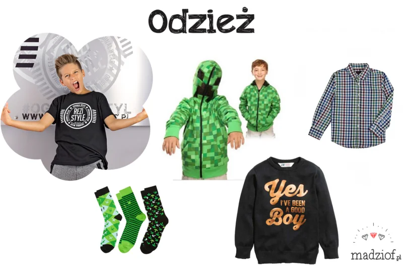 odziez propozycje prezentow dla 7latka rezi style bluza minecraft hm skarpetki koszula w krate