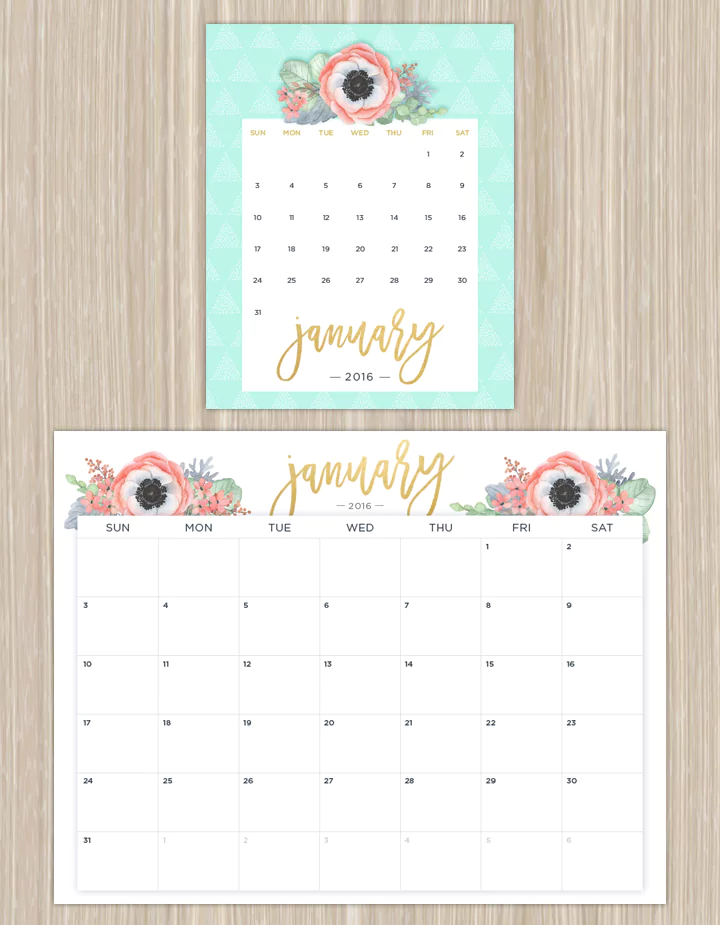 Darmowe kalendarze na 2016 rok do pobrania i wydrukowania akwarele