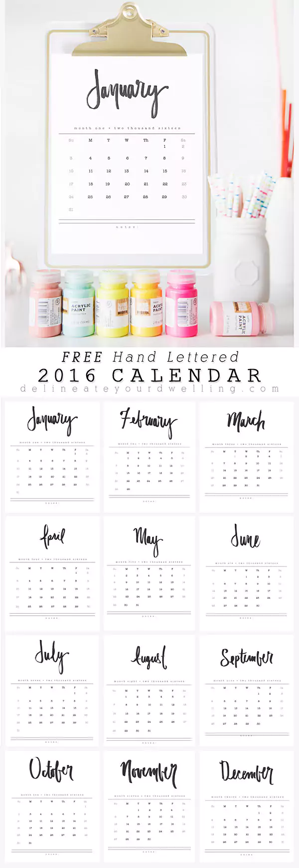 Darmowe kalendarze na 2016 rok do pobrania i wydrukowania czern i biel