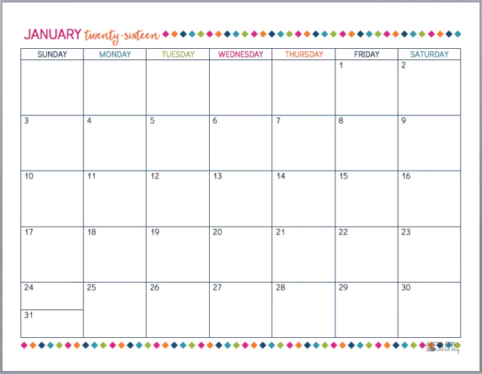 Darmowe kalendarze na 2016 rok do pobrania i wydrukowania kolorowe