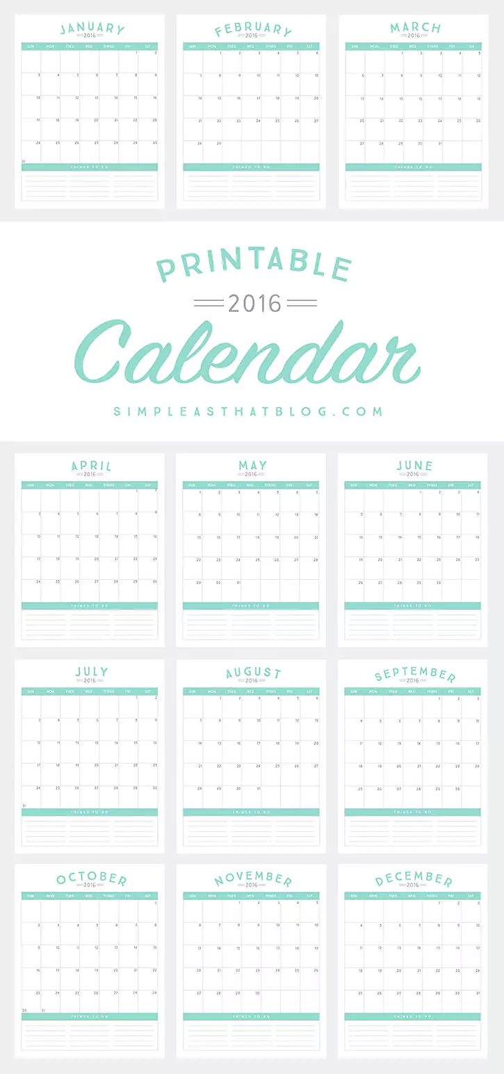 Darmowe kalendarze na 2016 rok do pobrania i wydrukowania minimalistyczne