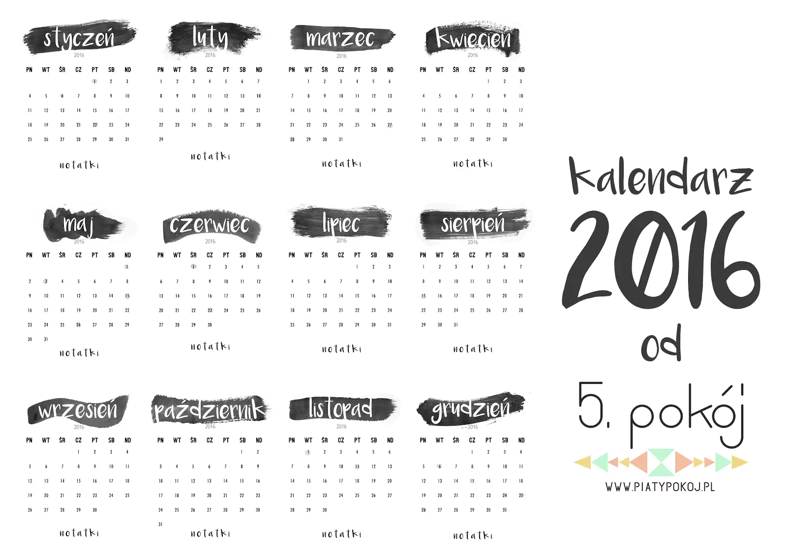 Darmowe kalendarze na 2016 rok do pobrania i wydrukowania polskie