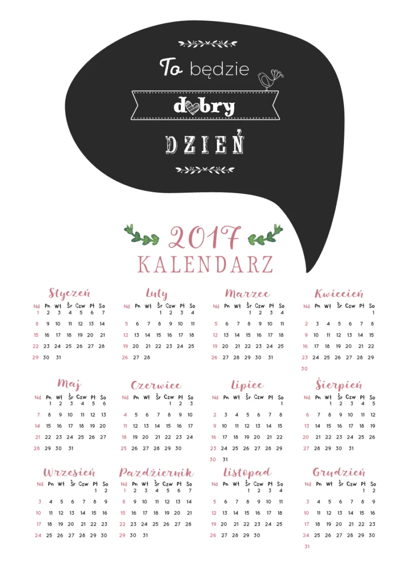 kalendarze na 2017 do pobrania i wydrukowania za darmo