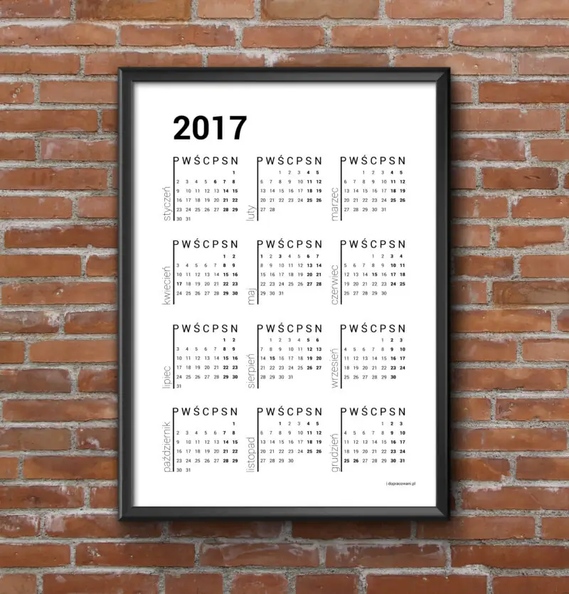 kalendarz 2017 do druku dni wolne
