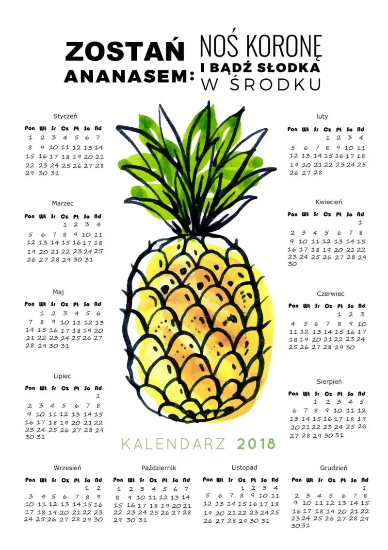 kalendarz 2018 za darmo do pobrania i wydrukowania ananas kalendarz 2018 za darmo do pobrania i wydrukowania ananas