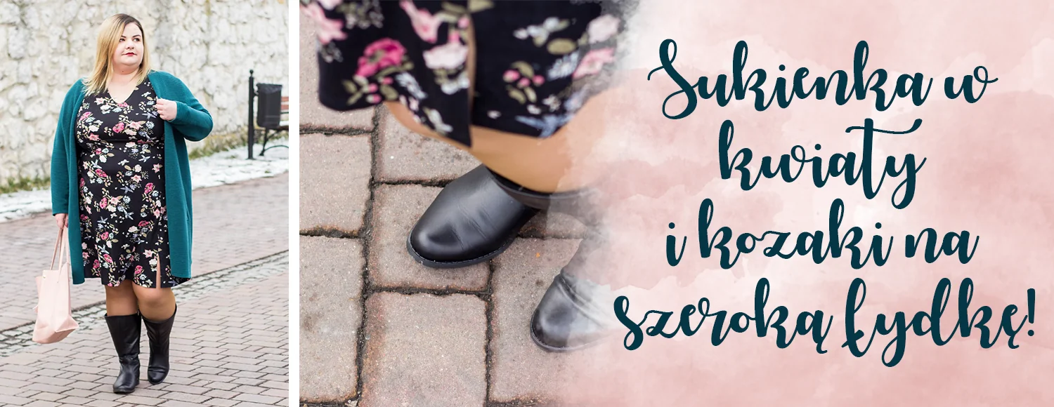 sukienka w kwiaty cellbes i kozaki na szeroka lydke