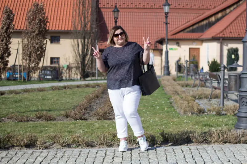 biale spodnie plus size duzy rozmiar stylizacja cellbes shein stili