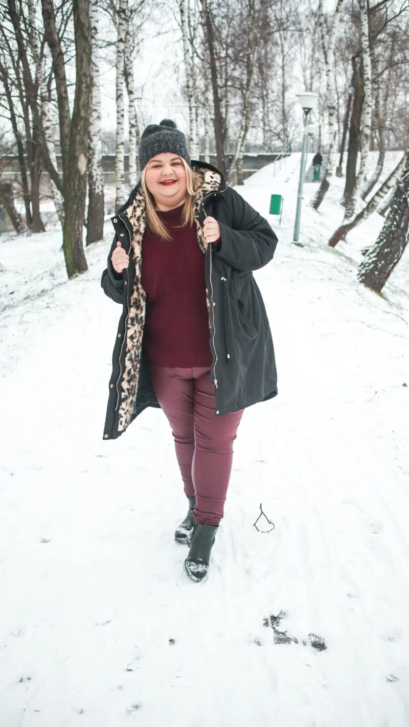 czarna parka yours podsumowanie stylizacji jesien zima plus size